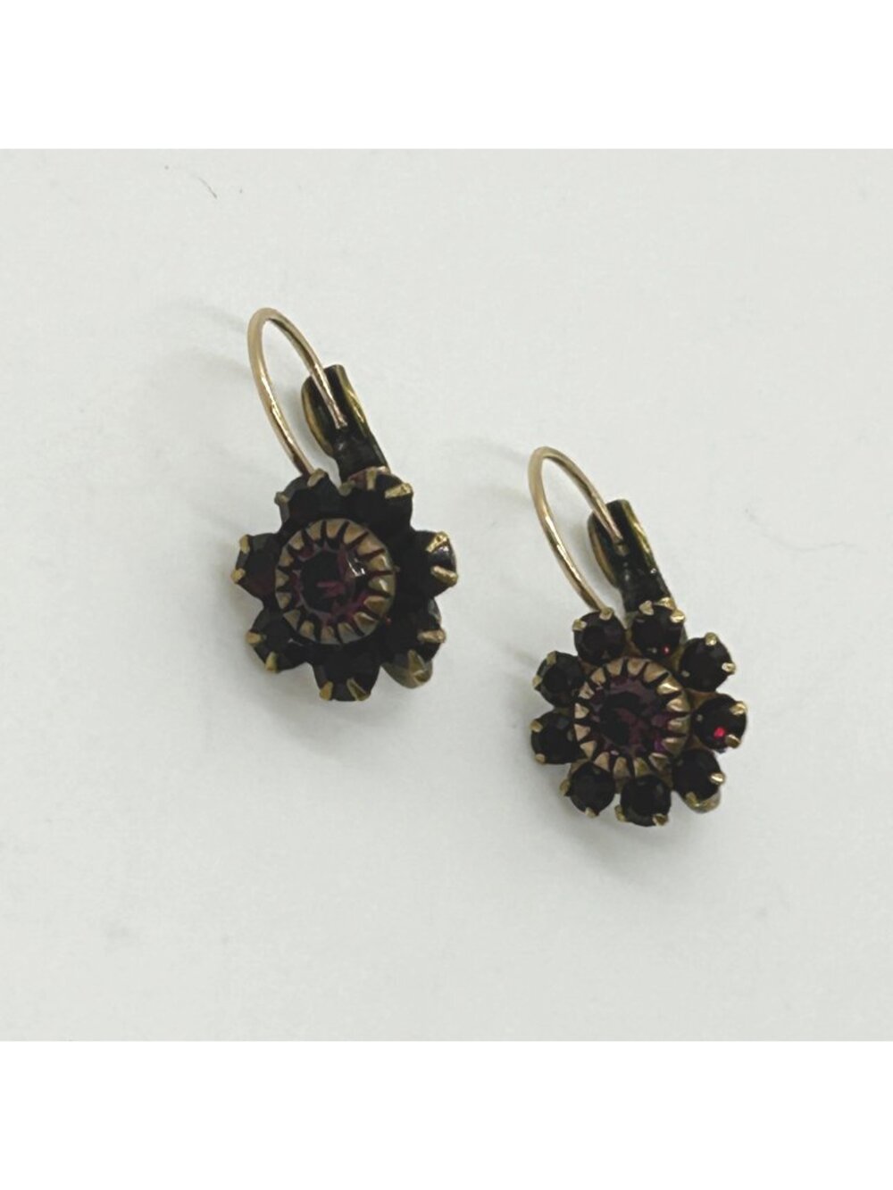 Liz Palacios Earrings Vintage Red Swarovski Crystal Flower Gold-tone Leverback